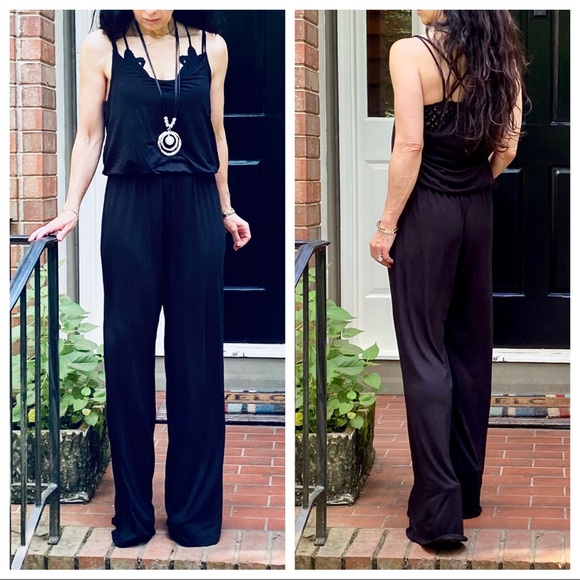 BLACK WIDE LEG TANK JUMPSUIT - Picture 11 of 11
